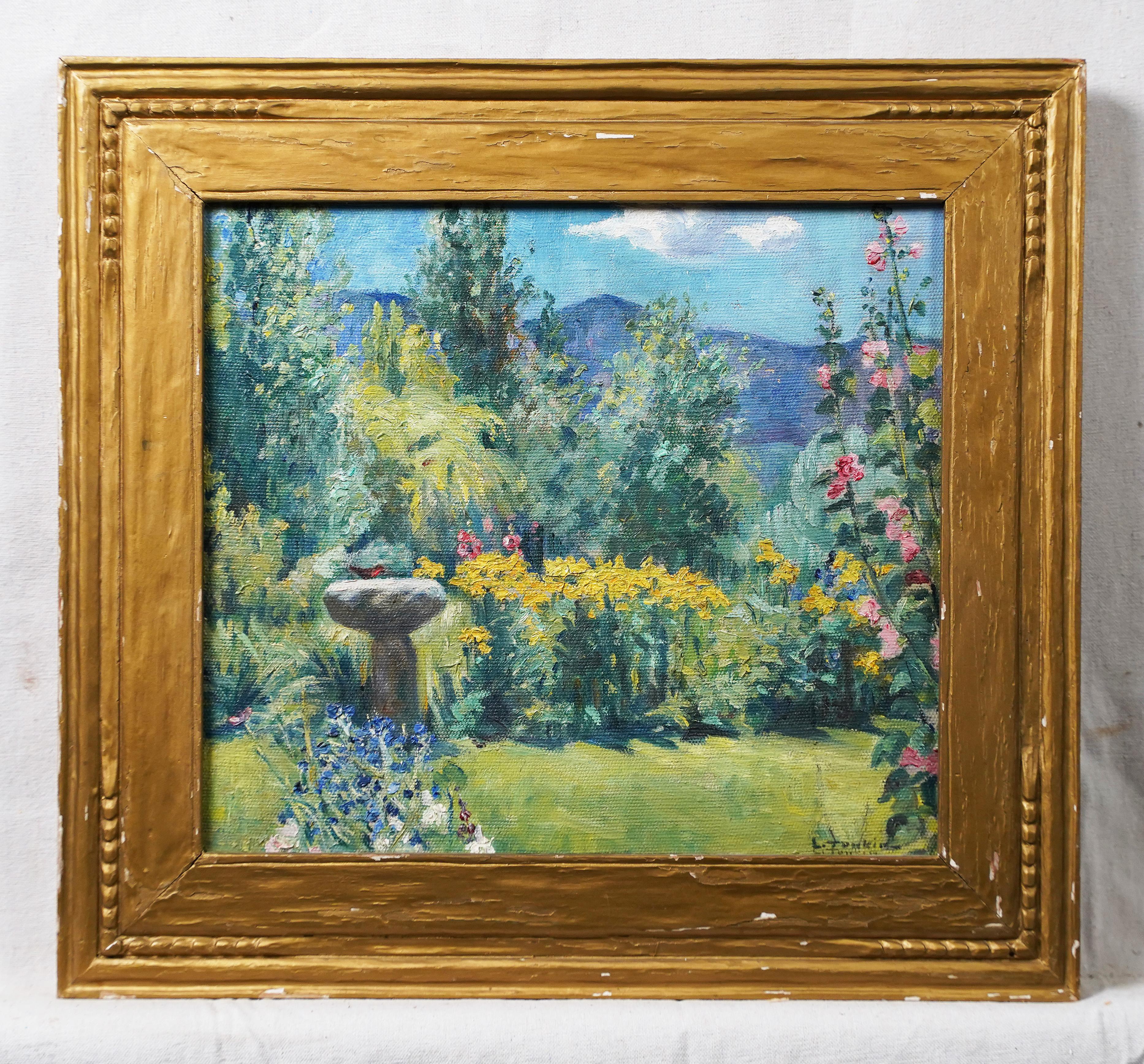 Pintura al óleo enmarcada Paisaje floral impresionista firmado por una artista tejana - Painting Impresionista de Linley Tonkin
