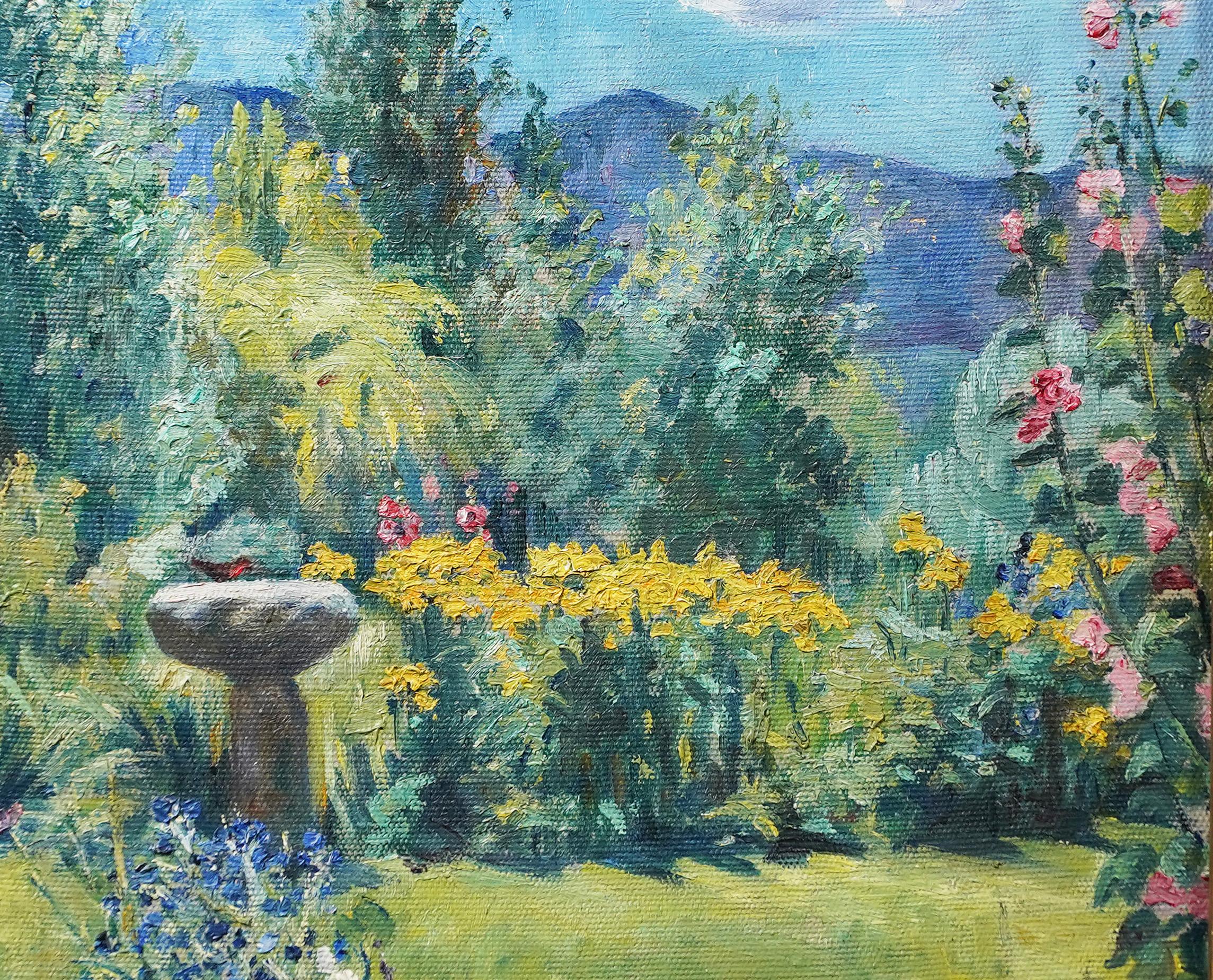 Pintura al óleo enmarcada Paisaje floral impresionista firmado por una artista tejana 1