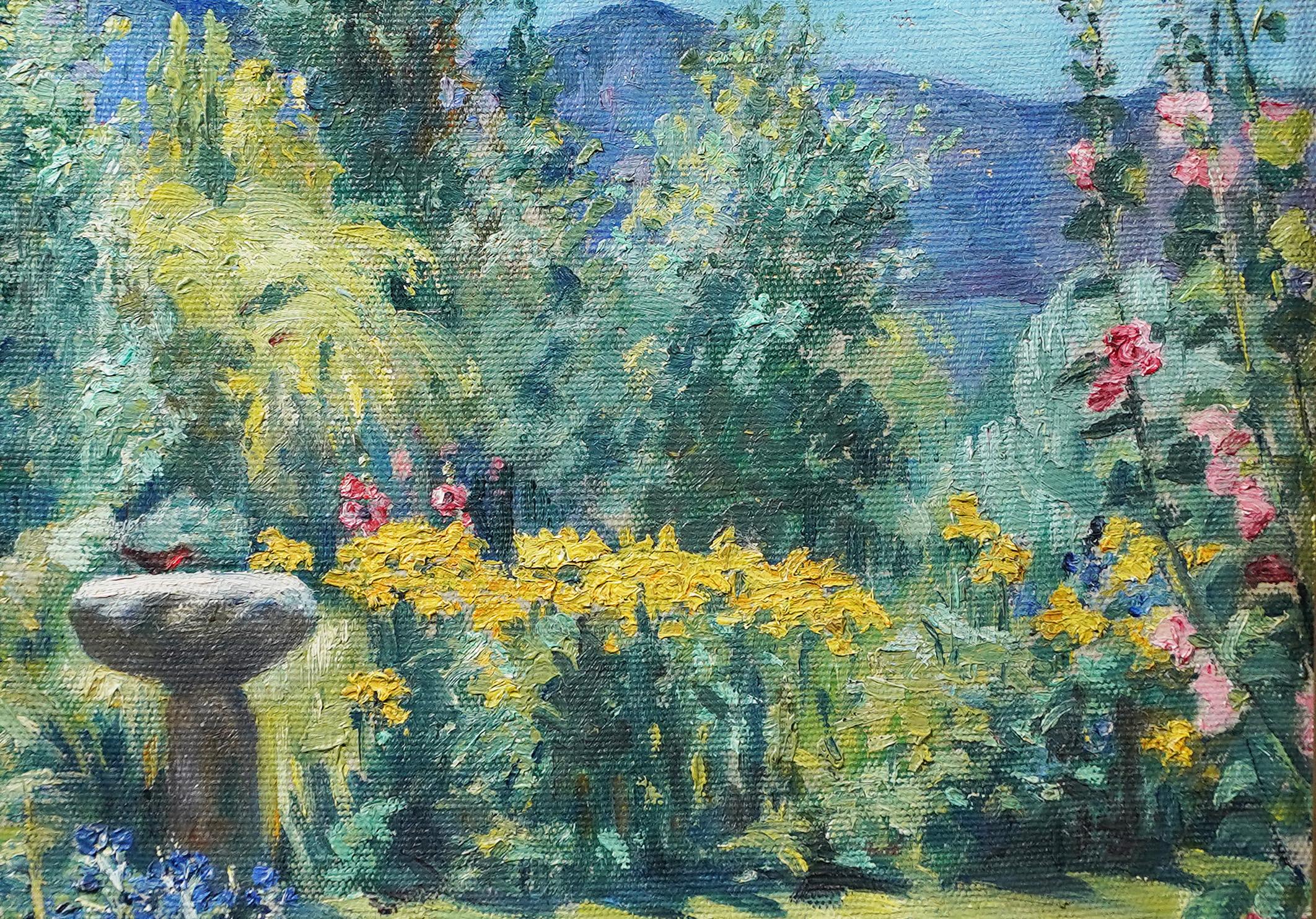 Pintura al óleo enmarcada Paisaje floral impresionista firmado por una artista tejana 2