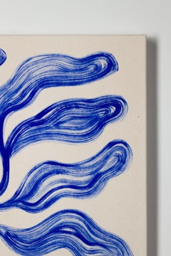 « BLOOM III », toile de coton exposée, fleur abstraite, gestuelle, botanique, bleue
