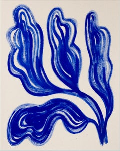 « BLOOM IV », toile de coton exposée, fleur abstraite, gestuelle, botanique, bleue