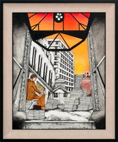 "Early [Newspaper] Edition" Original Pop Art Painting by Linnea Pergola, Framed