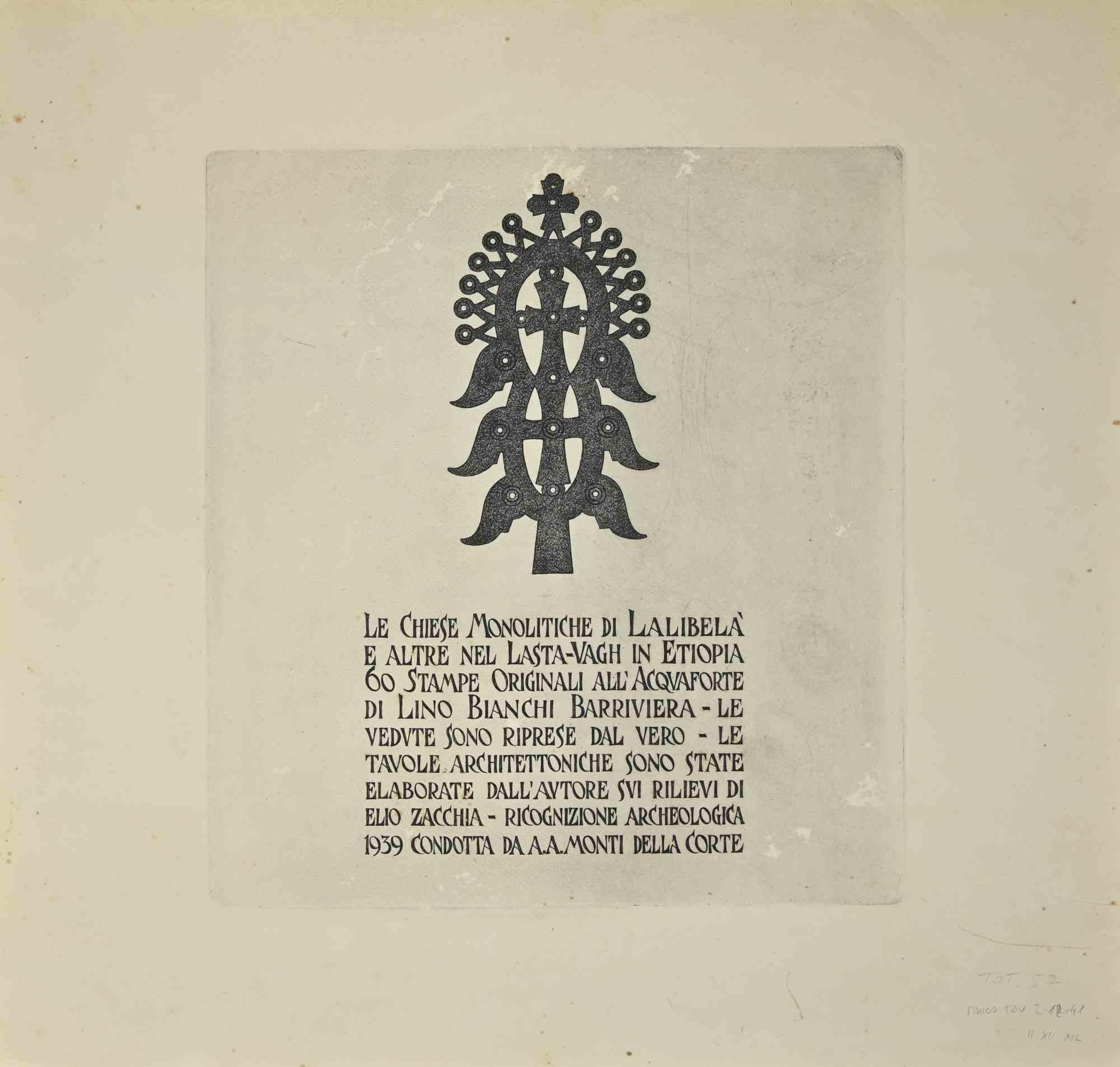 The monolithic churches of Lalibelà and others in Ethiopia is a modern artwork realized by Lino Bianchi Barriviera in the 1930s.

Black and white etching.

The artwork is from the series "The monolithic churches of Lalibelà and others in Ethiopia".