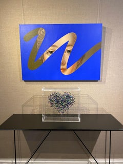 Fake abstract Blue on François Boucher, figurative portrait woman by Lino Lago