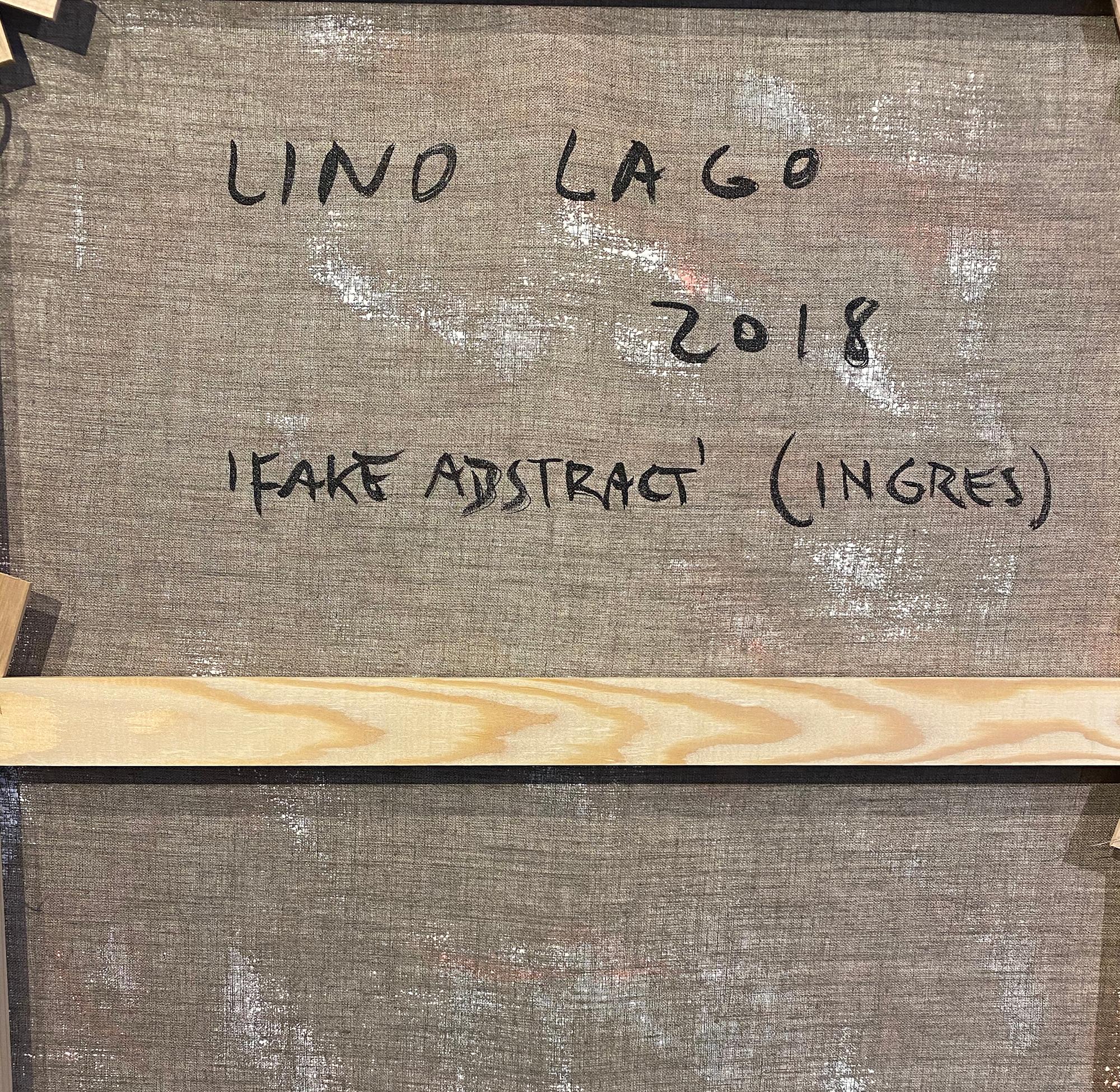 Fake abstract green on Ingres - Gray Portrait Painting by Lino Lago
