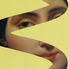 Fake abstract yellow on Ingres, oil figurative portrait painting by Lino Lago