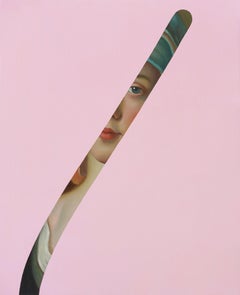 Fake abstract pink on Pietro Rotari, figurative portrait woman by Lino Lago 