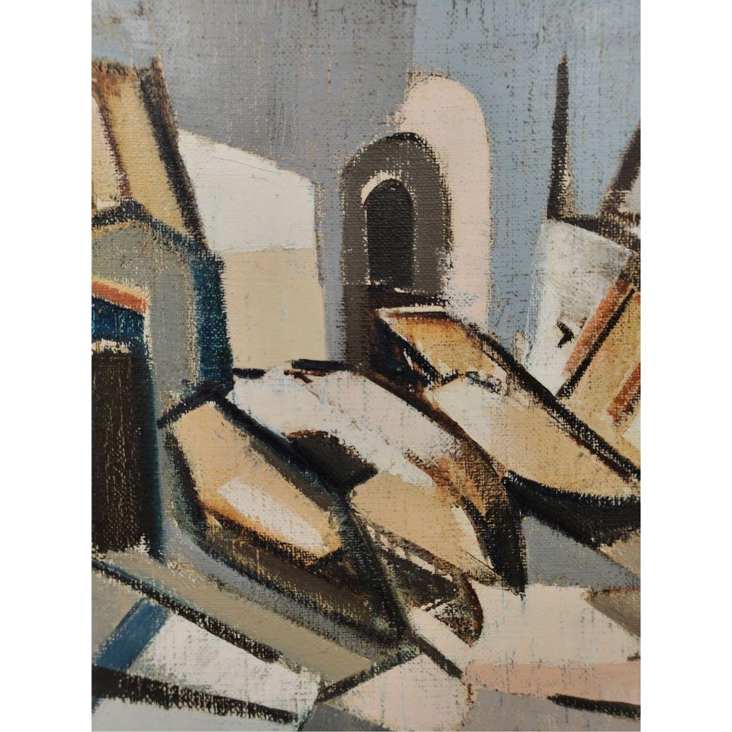 Lino Piccoli, olio su tela, Scorcio di città, Italia, anni '60/'70 For Sale 2