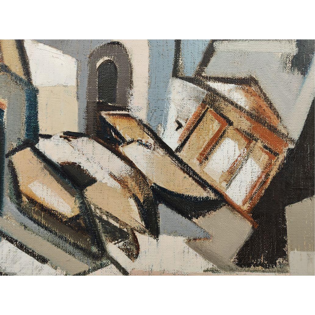 Modern Lino Piccoli, olio su tela, Scorcio di città, Italia, anni '60/'70 For Sale
