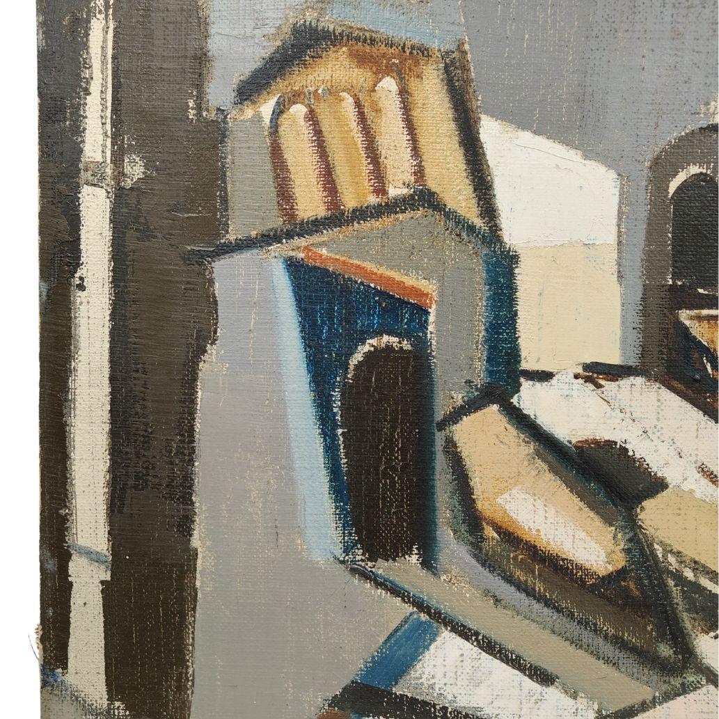 Canvas Lino Piccoli, olio su tela, Scorcio di città, Italia, anni '60/'70 For Sale