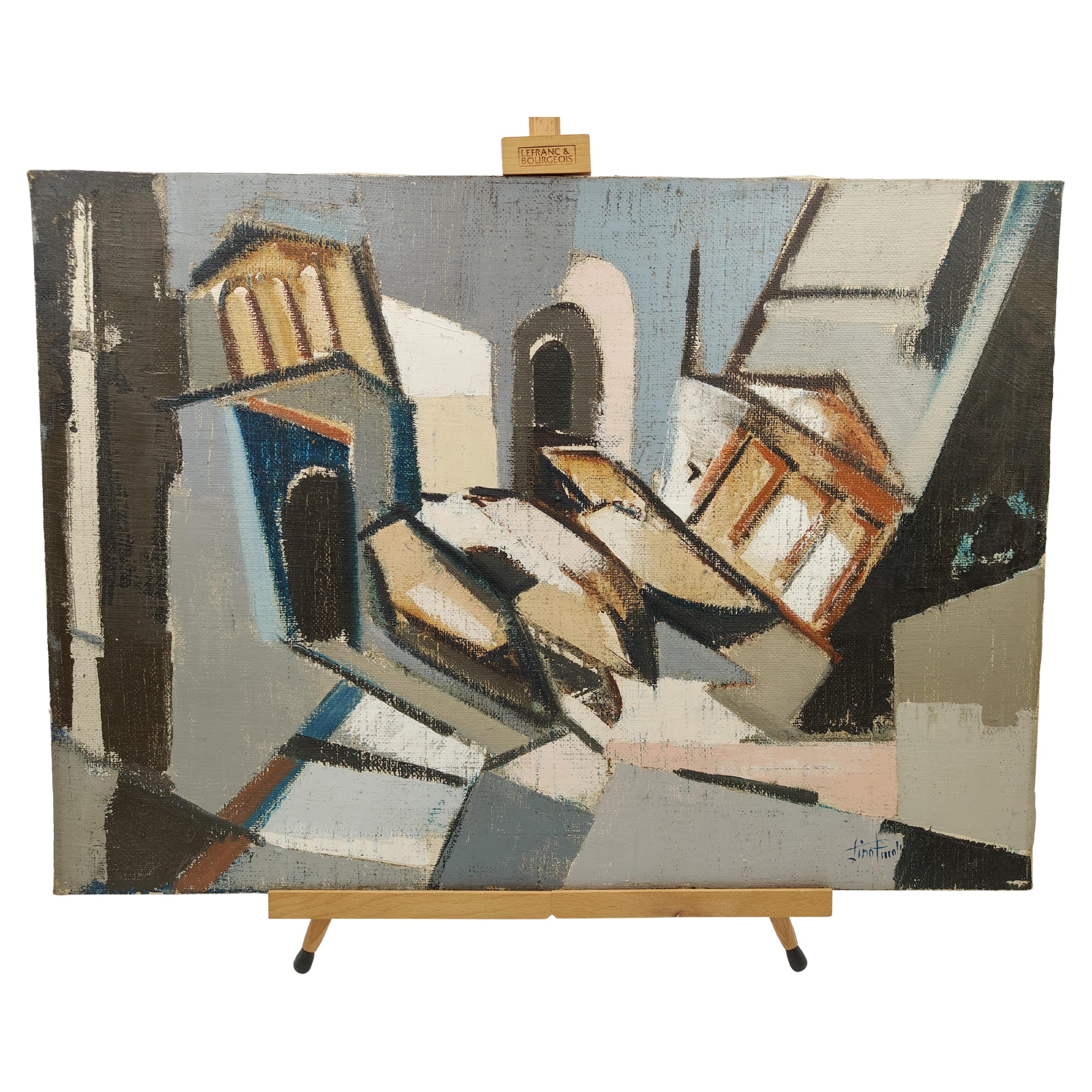 Lino Piccoli, olio su tela, Scorcio di città, Italia, anni '60/'70 For Sale