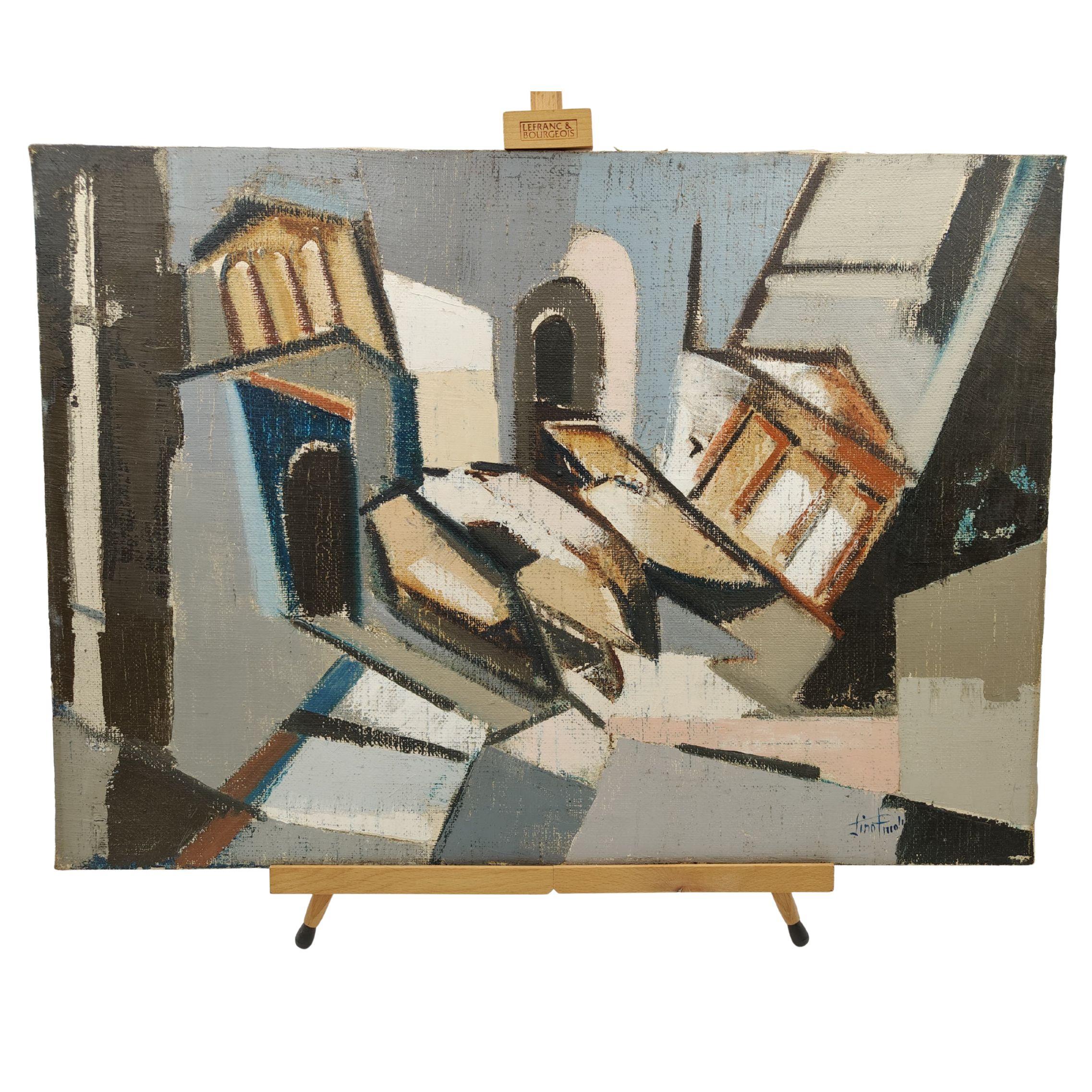 Lino Piccoli, Öl auf Leinwand, Scorcio di città, Italien, 1960er/'70er Jahre im Angebot 9
