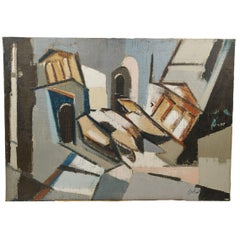 Lino Piccoli, oil on canvas, Scorcio di città, Italy, 1960s/'70s