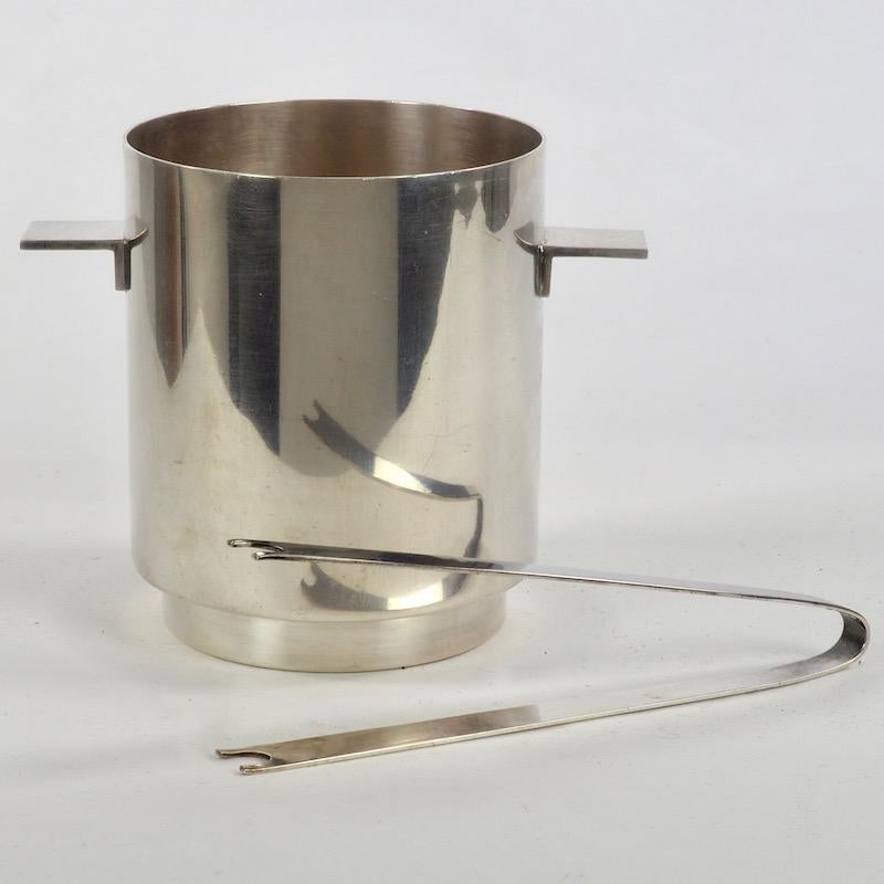 Mid-Century Modern Lino Sabattini for Christofle Ice Bucket and Tongs, 1970s