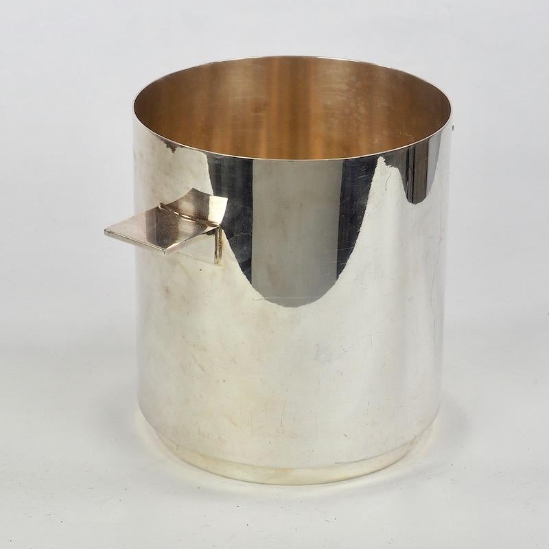 Silver Plate Lino Sabattini for Christofle Ice Bucket and Tongs, 1970s