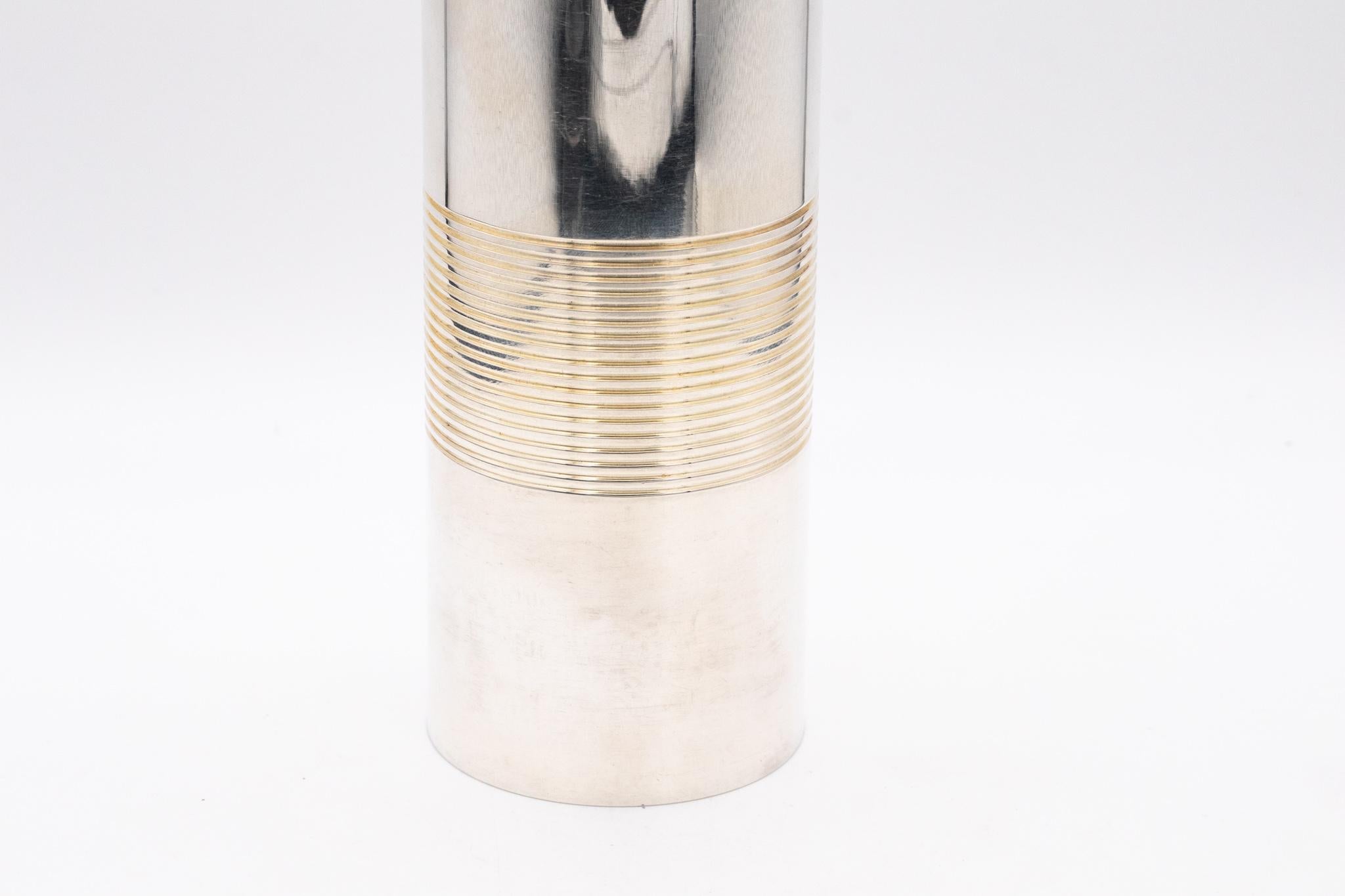 Late 20th Century Lino Sabattini for Fiat Italia 1970 Geometric Cylinder Tall Vase Sterling Silver For Sale