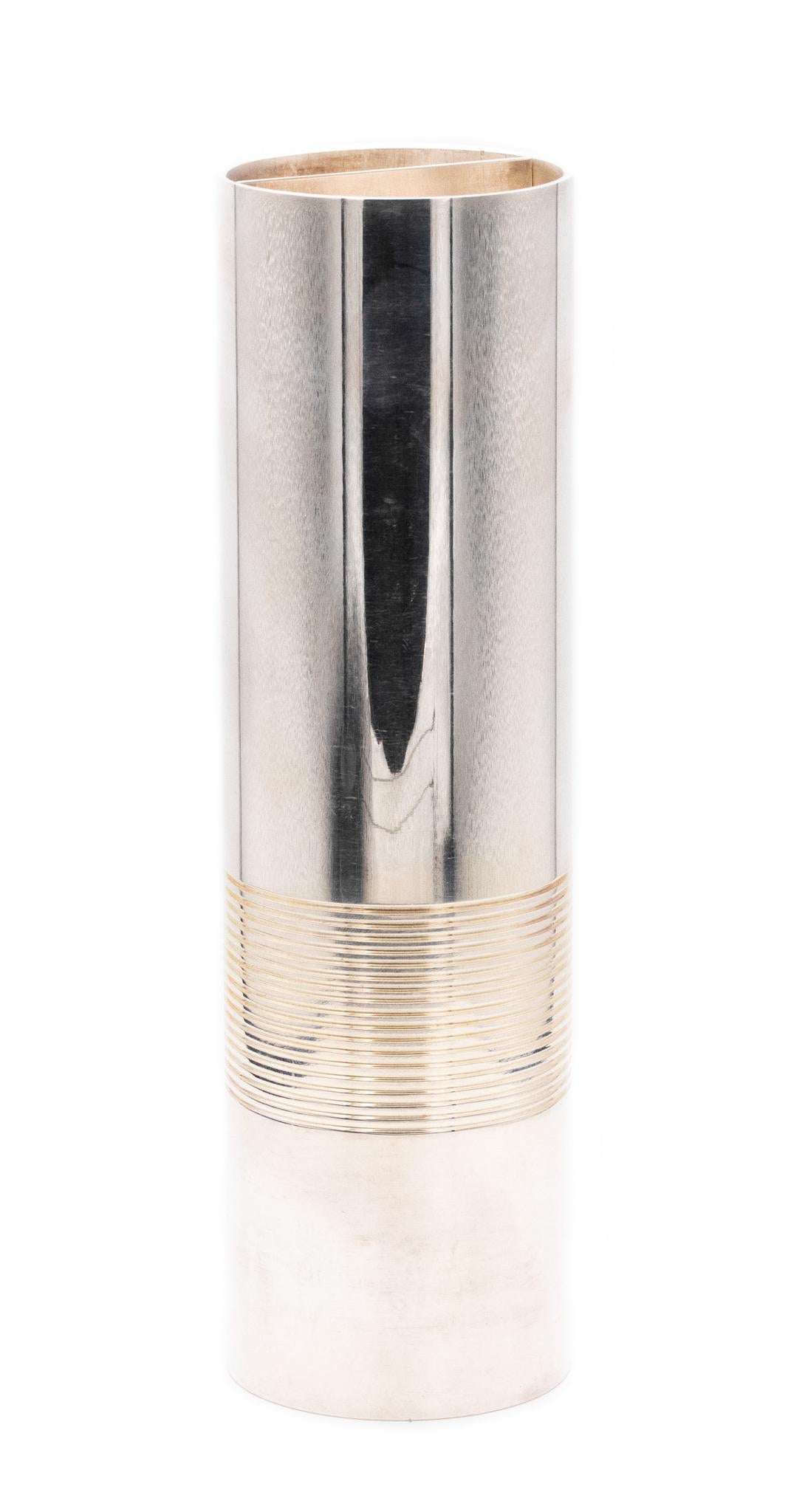 Lino Sabattini per Fiat Italia 1970 Vaso alto a cilindro geometrico A. Silver