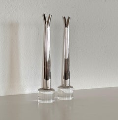 Lino Sabattini Glass and Silver Plated Solifleur Vases, Set of Two