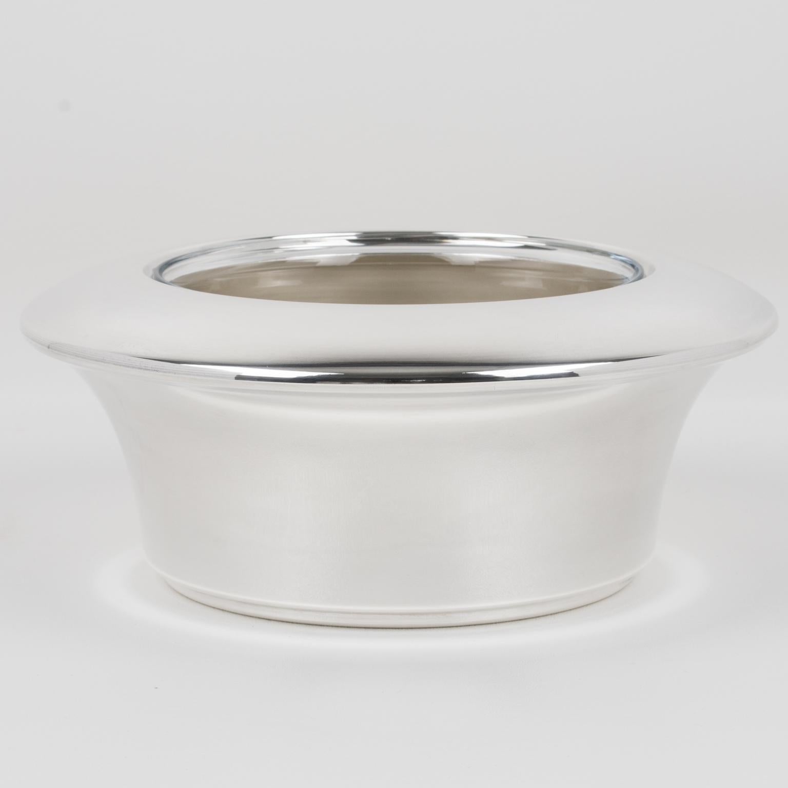 Modern Lino Sabattini Italy Silver Plate and Crystal Caviar Bowl Dish Server