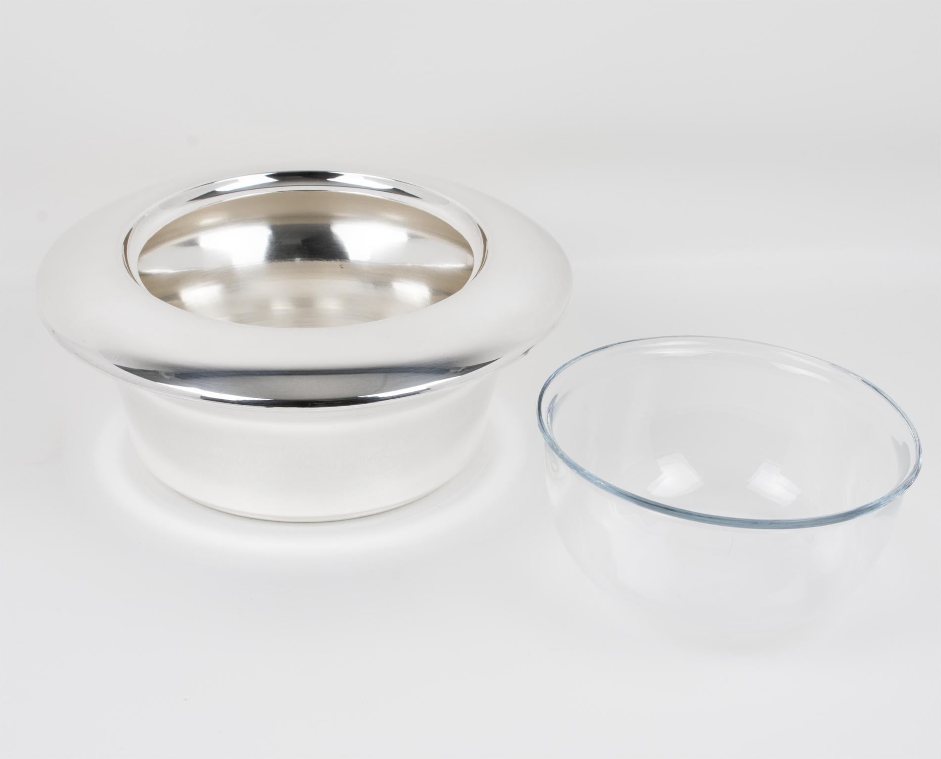Italian Lino Sabattini Italy Silver Plate and Crystal Caviar Bowl Dish Server