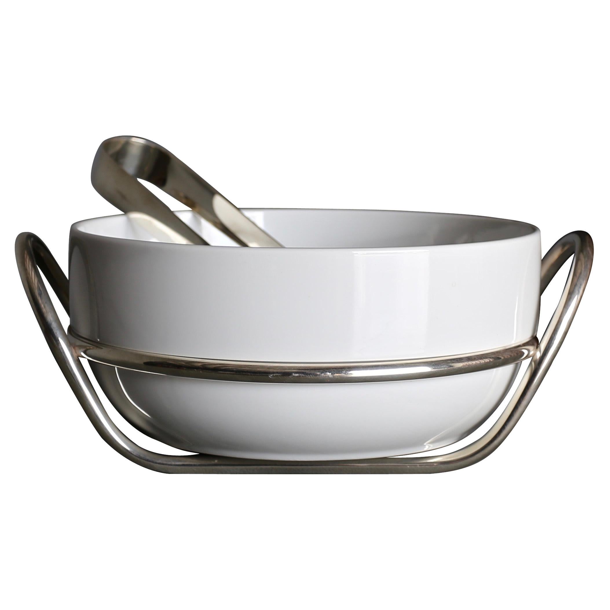 Lino Sabattini Serving Bowl & Tongs, circa 1970