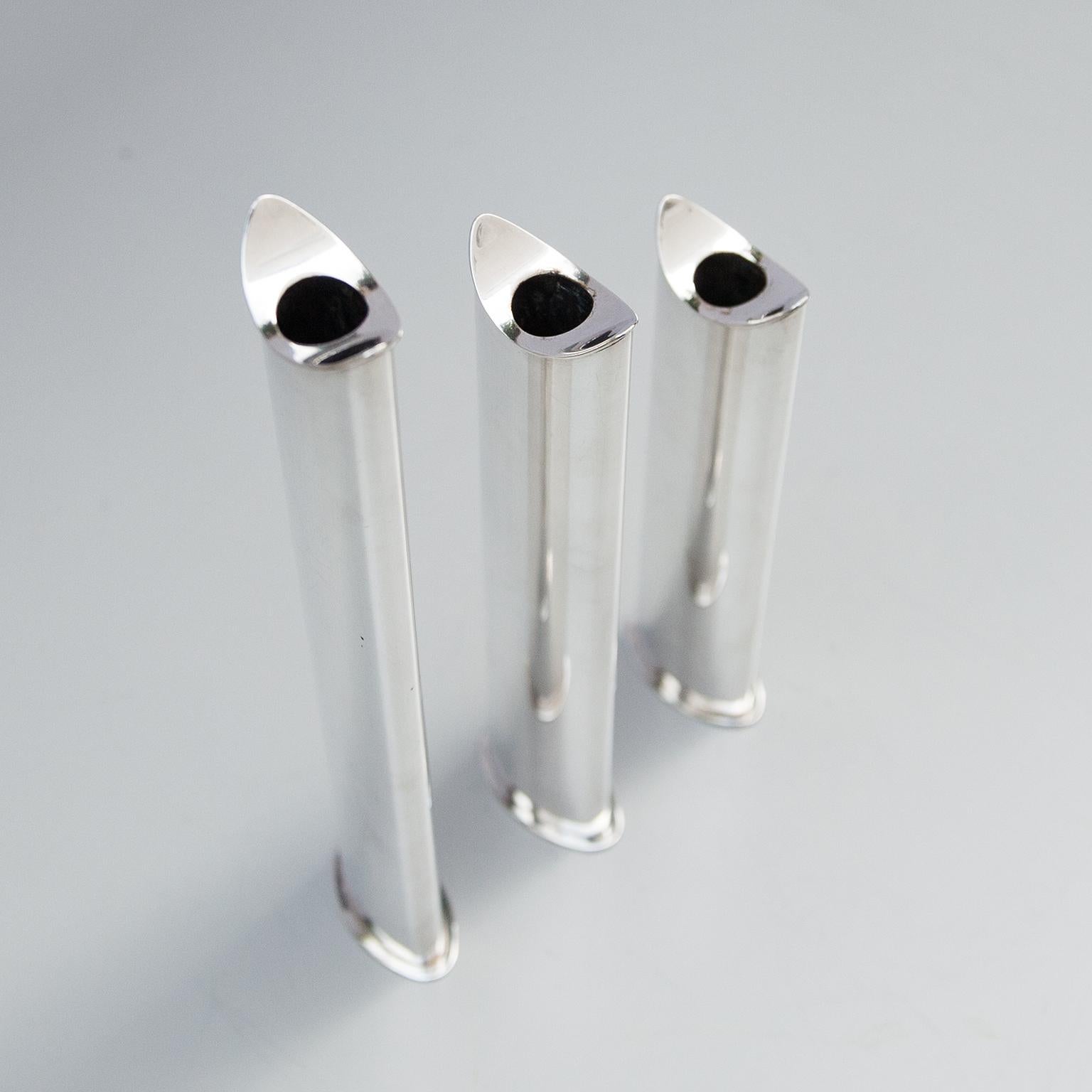 Lino Sabattini Silver Plated Giselle Vases Candlesticks Set of 3 In Good Condition In Munich, DE