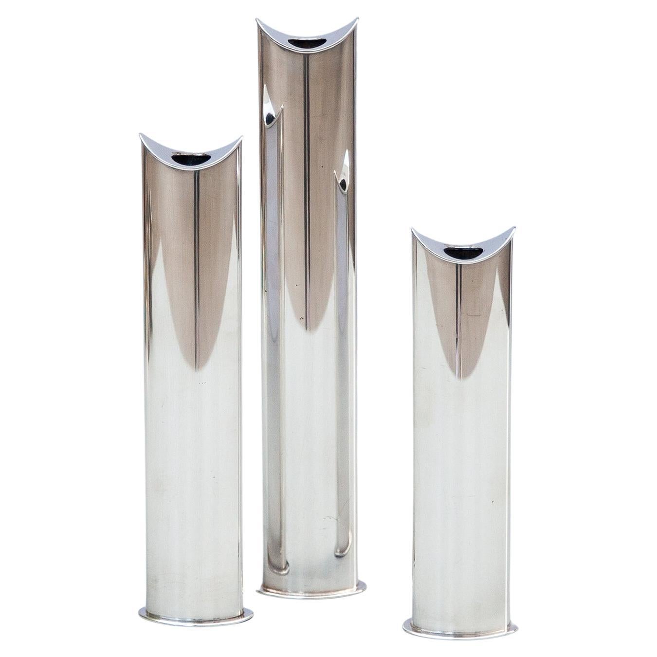 Lino Sabattini Silver Plated Giselle Vases Candlesticks Set of 3