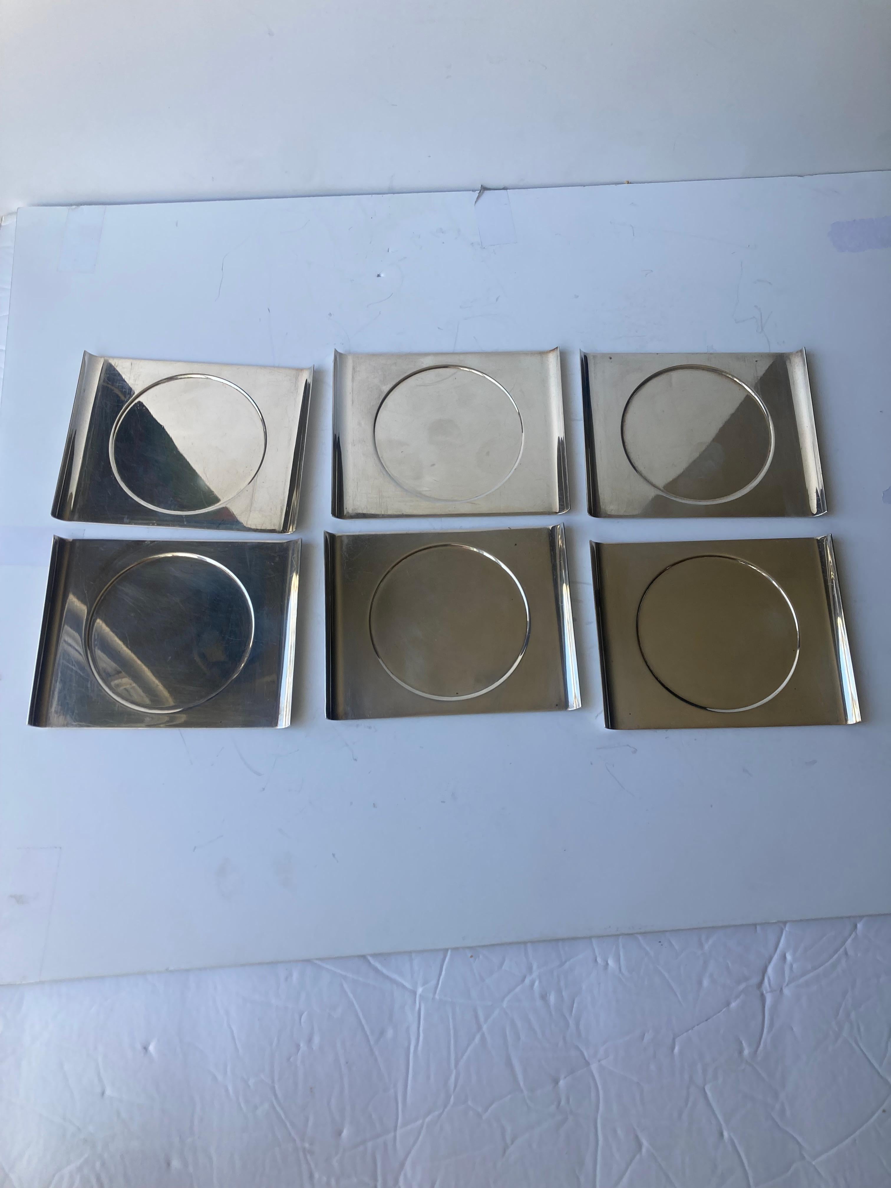 Metalwork Lino Sabattini stainless steel six coasters . For Sale