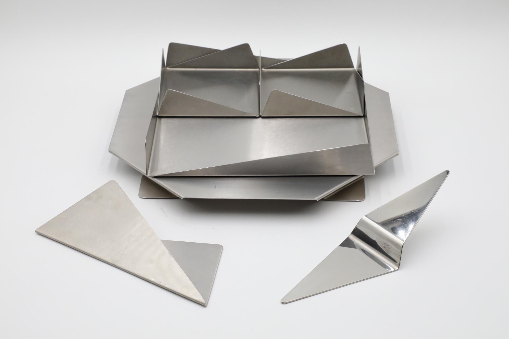 Lino Sabattini Style Folded Brushed Steel Modernist Serving Set, 1970s For Sale 5