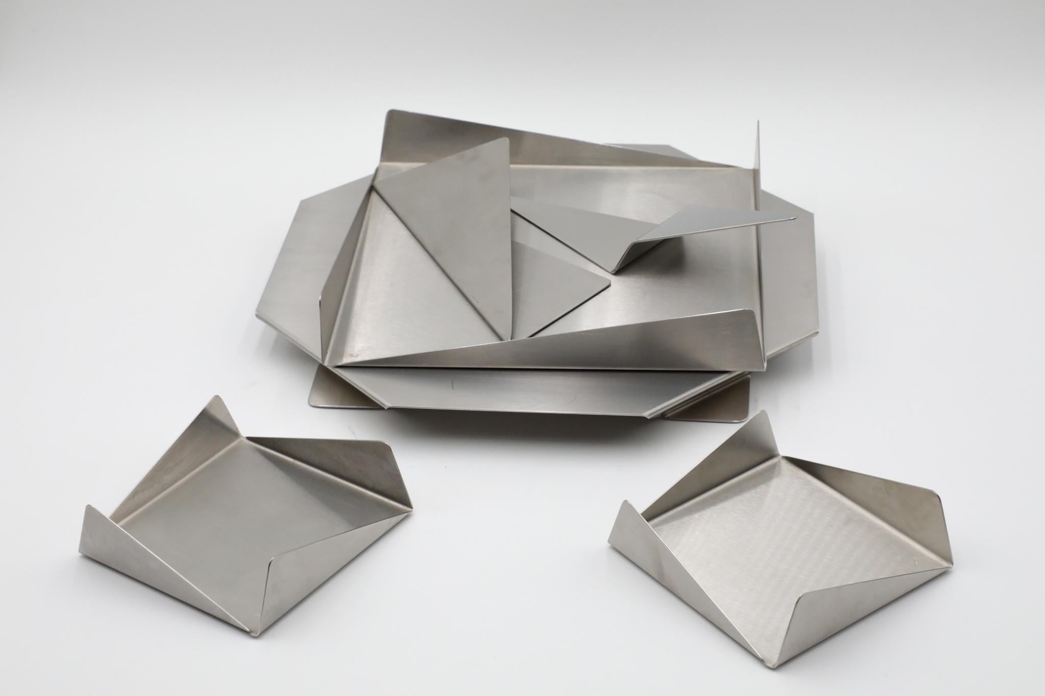 Lino Sabattini Style Folded Brushed Steel Modernist Serving Set, 1970s For Sale 6