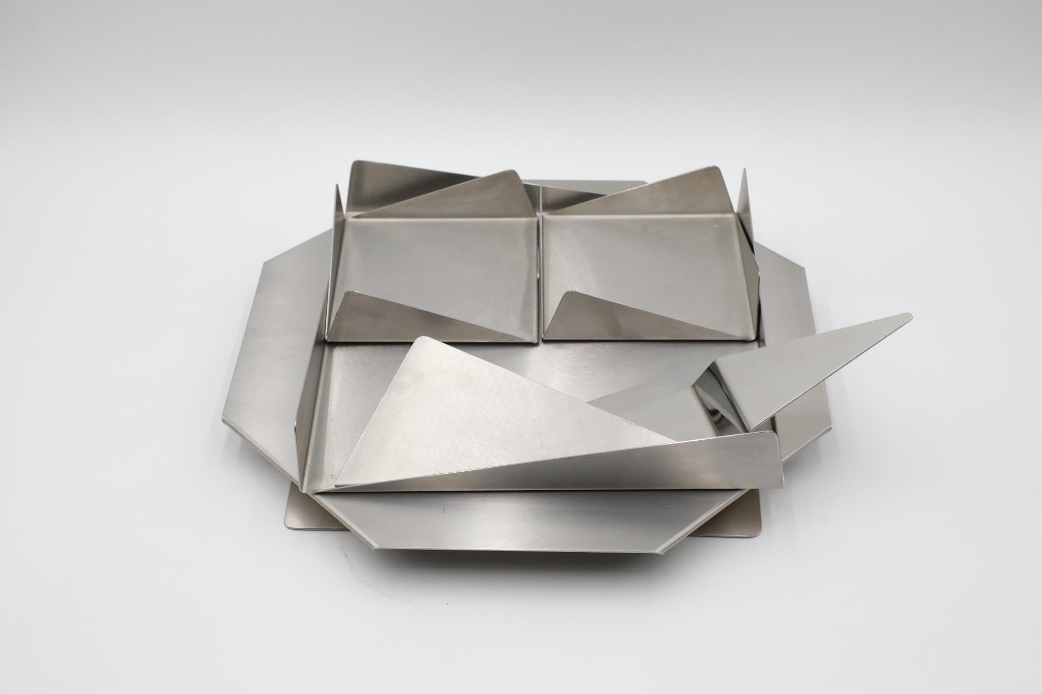 Lino Sabattini Style Folded Brushed Steel Modernist Serving Set, 1970s For Sale 7