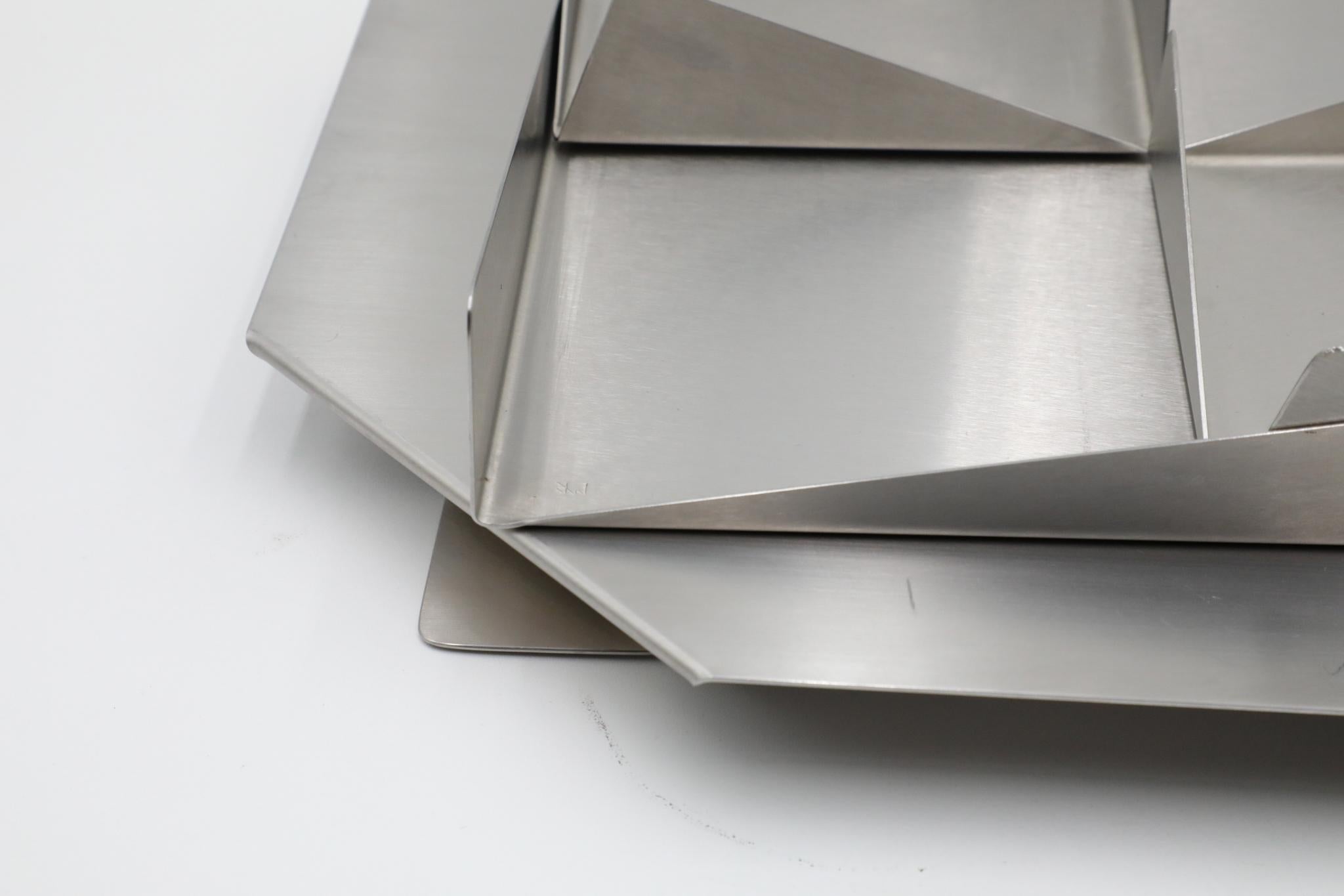 Lino Sabattini Style Folded Brushed Steel Modernist Serving Set, 1970s For Sale 8