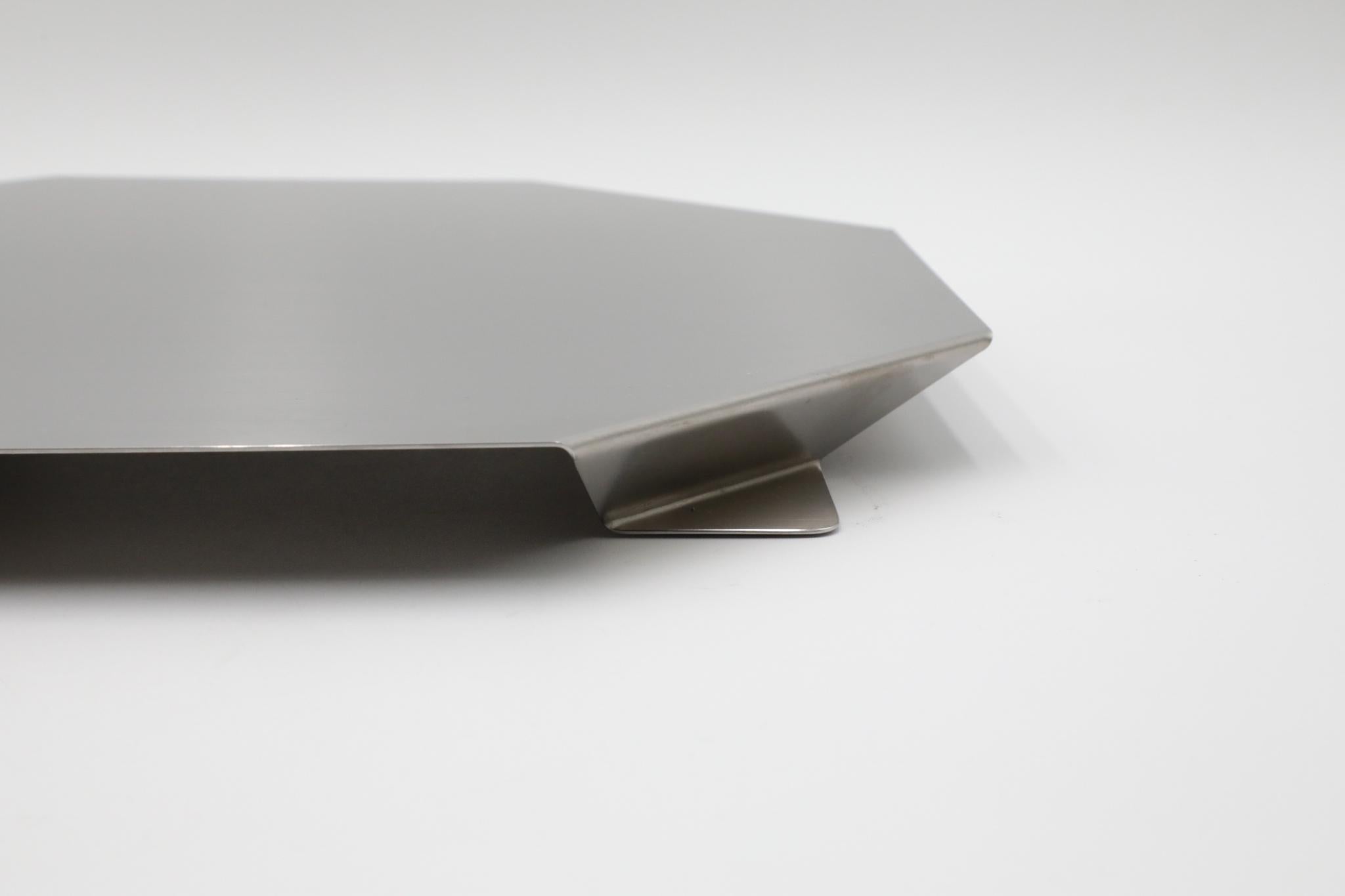 Lino Sabattini Style Folded Brushed Steel Modernist Serving Set, 1970s For Sale 9