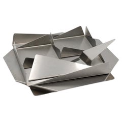 Lino Sabattini Style Folded Brushed Steel Modernist Serving Set, 1970s