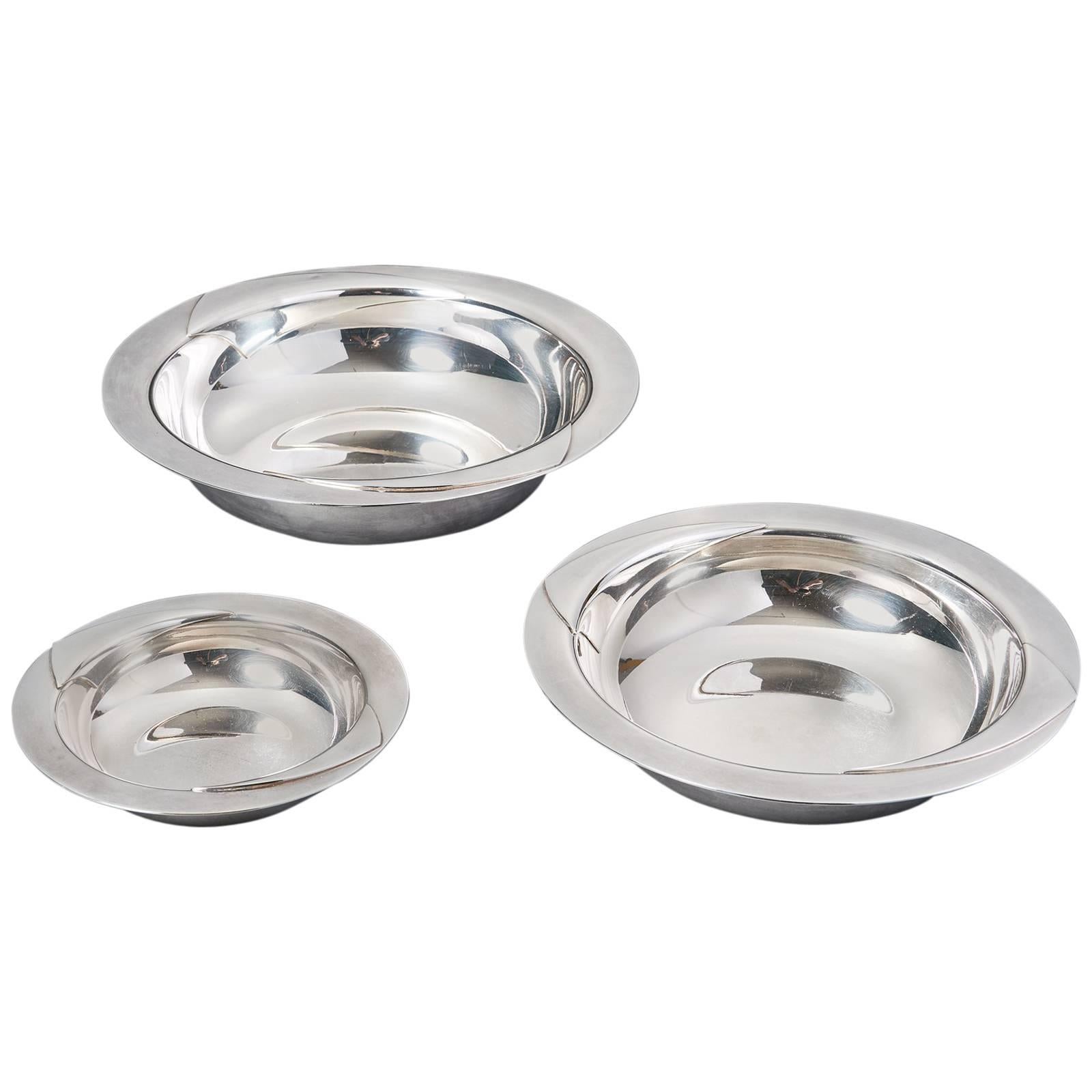 Lino Sabbatini Rare Set of Graduated Round Silvered Bowls, Italy, 1970s