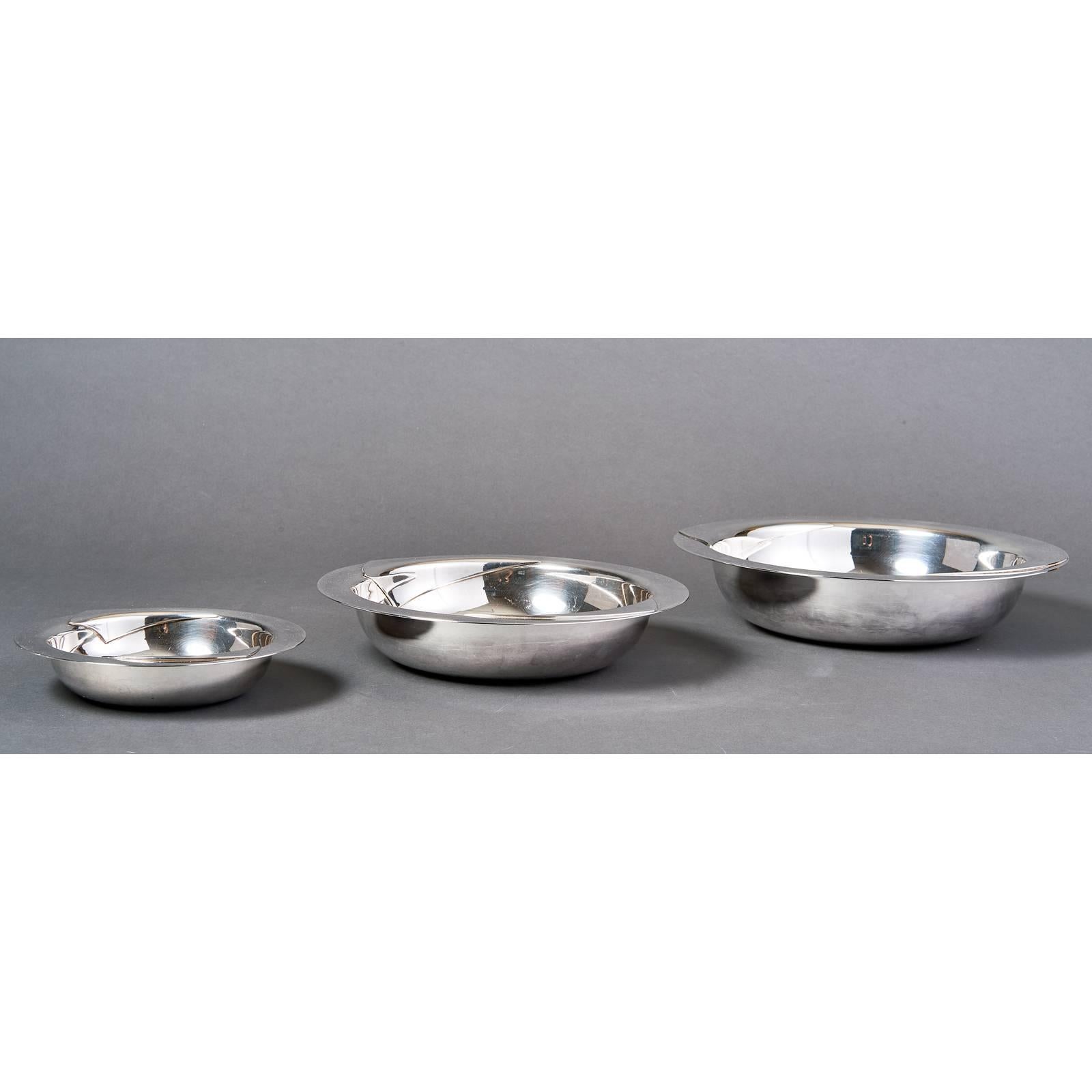 Mid-Century Modern Lino Sabbatini Rare Set of Graduated Round Silvered Bowls, Italy, 1970s For Sale