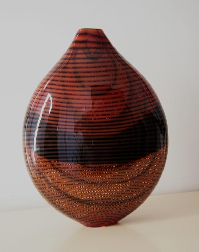 Lino Tagliapietra 2008, Burnt Orange and Black Smalto Vase, Signed For Sale 6