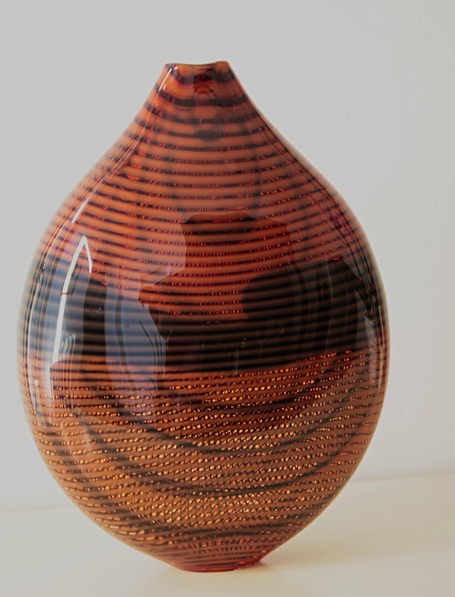 Lino Tagliapietra 2008, Burnt Orange and Black Smalto Vase, Signed 5