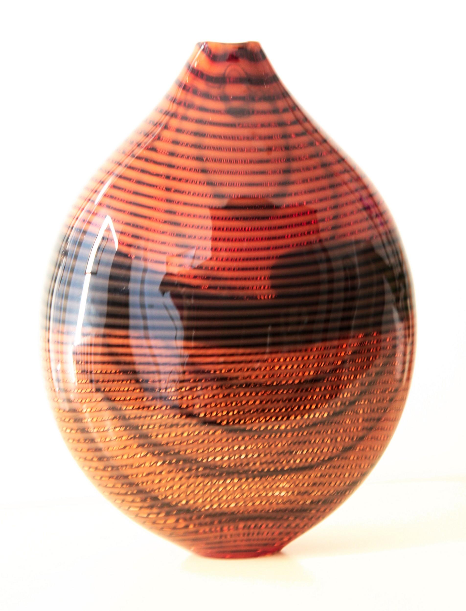 Lino Tagliapietra 2008, Burnt Orange and Black Smalto Vase, Signed 7