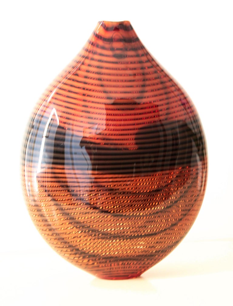 Lino Tagliapietra 2008, Burnt Orange and Black Smalto Vase, Signed For Sale 10