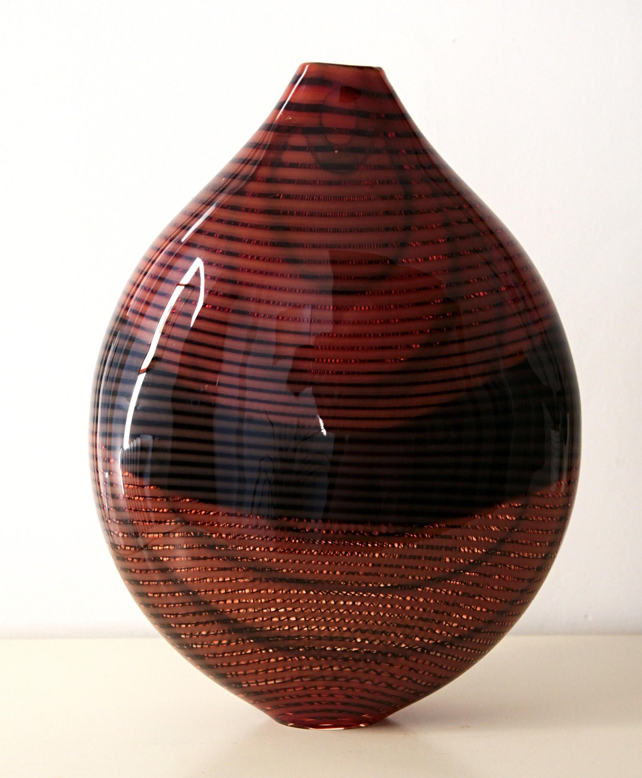 Lino Tagliapietra 2008, Burnt Orange and Black Smalto Vase, Signed 8