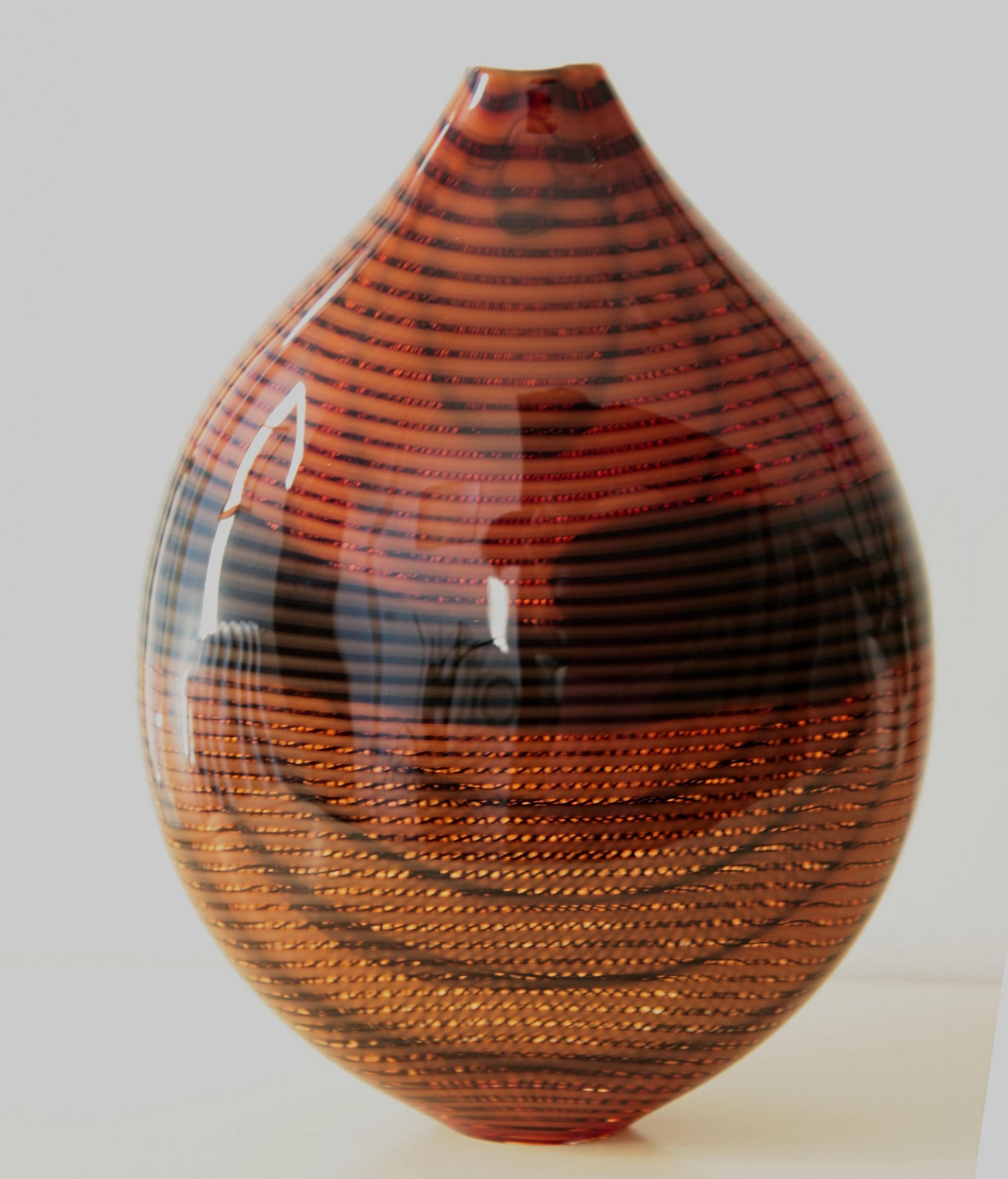 Lino Tagliapietra 2008, Burnt Orange and Black Smalto Vase, Signed 9