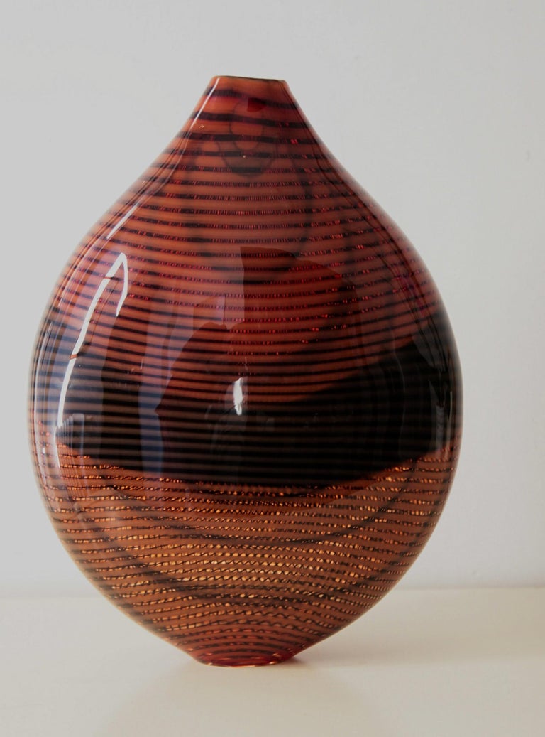 Lino Tagliapietra 2008, Burnt Orange and Black Smalto Vase, Signed For Sale 13