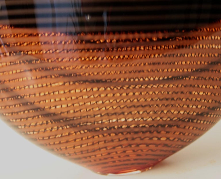 Italian Lino Tagliapietra 2008, Burnt Orange and Black Smalto Vase, Signed For Sale