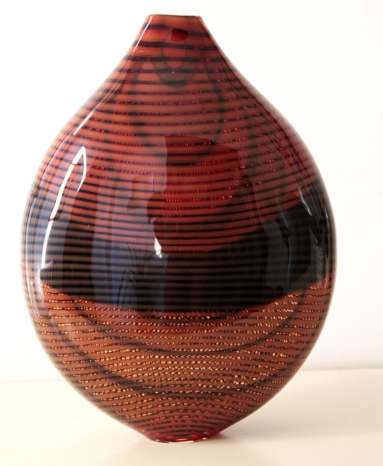 Lino Tagliapietra 2008, Burnt Orange and Black Smalto Vase, Signed In Excellent Condition For Sale In Tavarnelle val di Pesa, Florence
