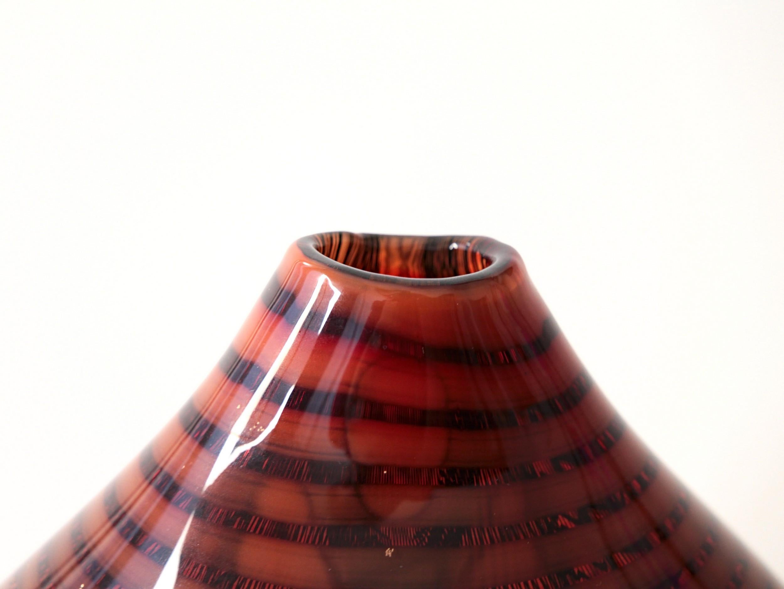 Modern Lino Tagliapietra 2008, Burnt Orange and Black Smalto Vase, Signed