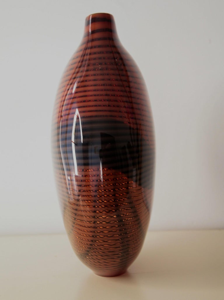 Lino Tagliapietra 2008, Burnt Orange and Black Smalto Vase, Signed For Sale 1