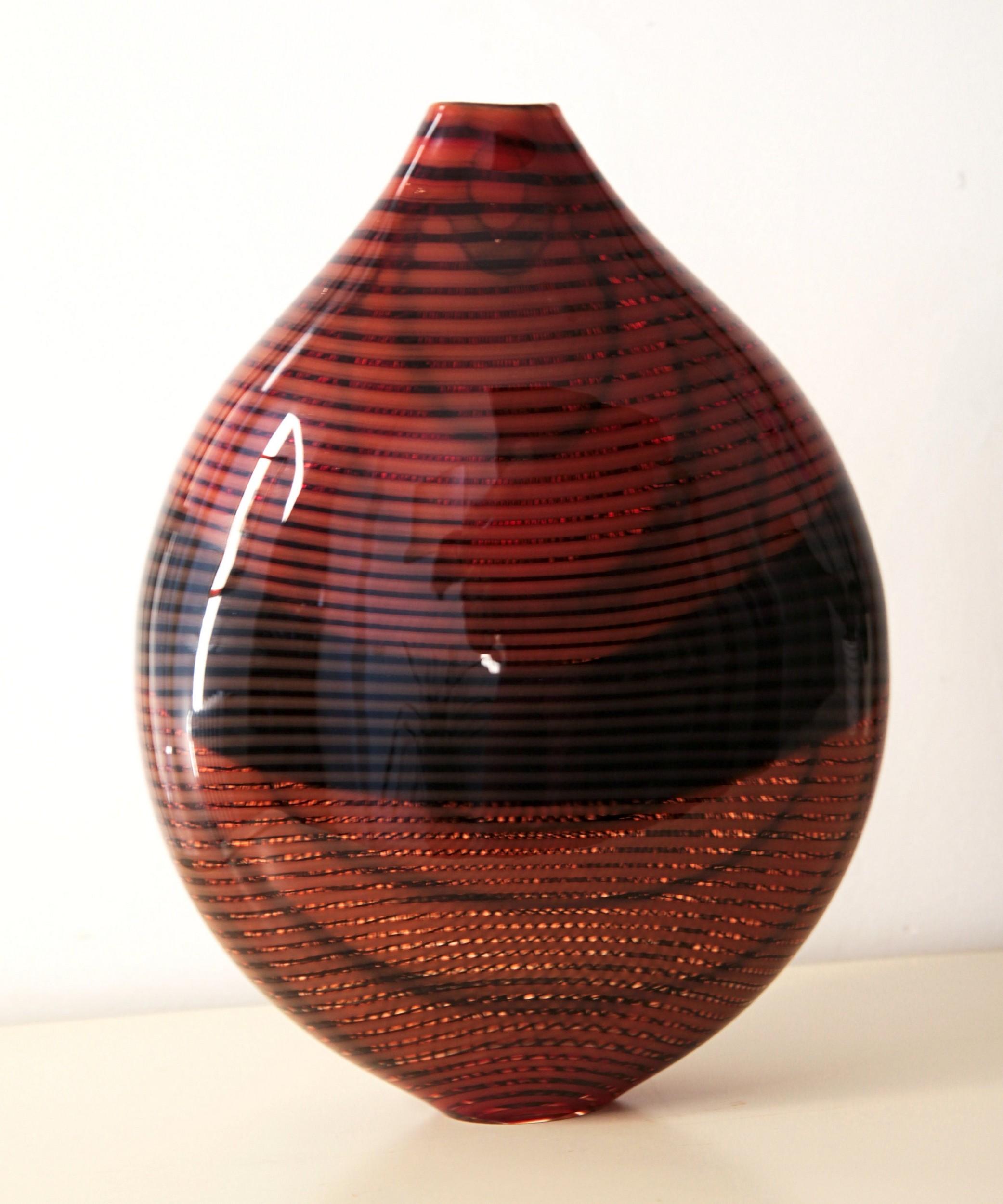 Contemporary Lino Tagliapietra 2008, Burnt Orange and Black Smalto Vase, Signed