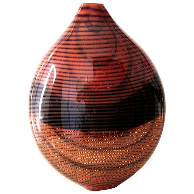 Lino Tagliapietra 2008, Burnt Orange and Black Smalto Vase, Signed For Sale