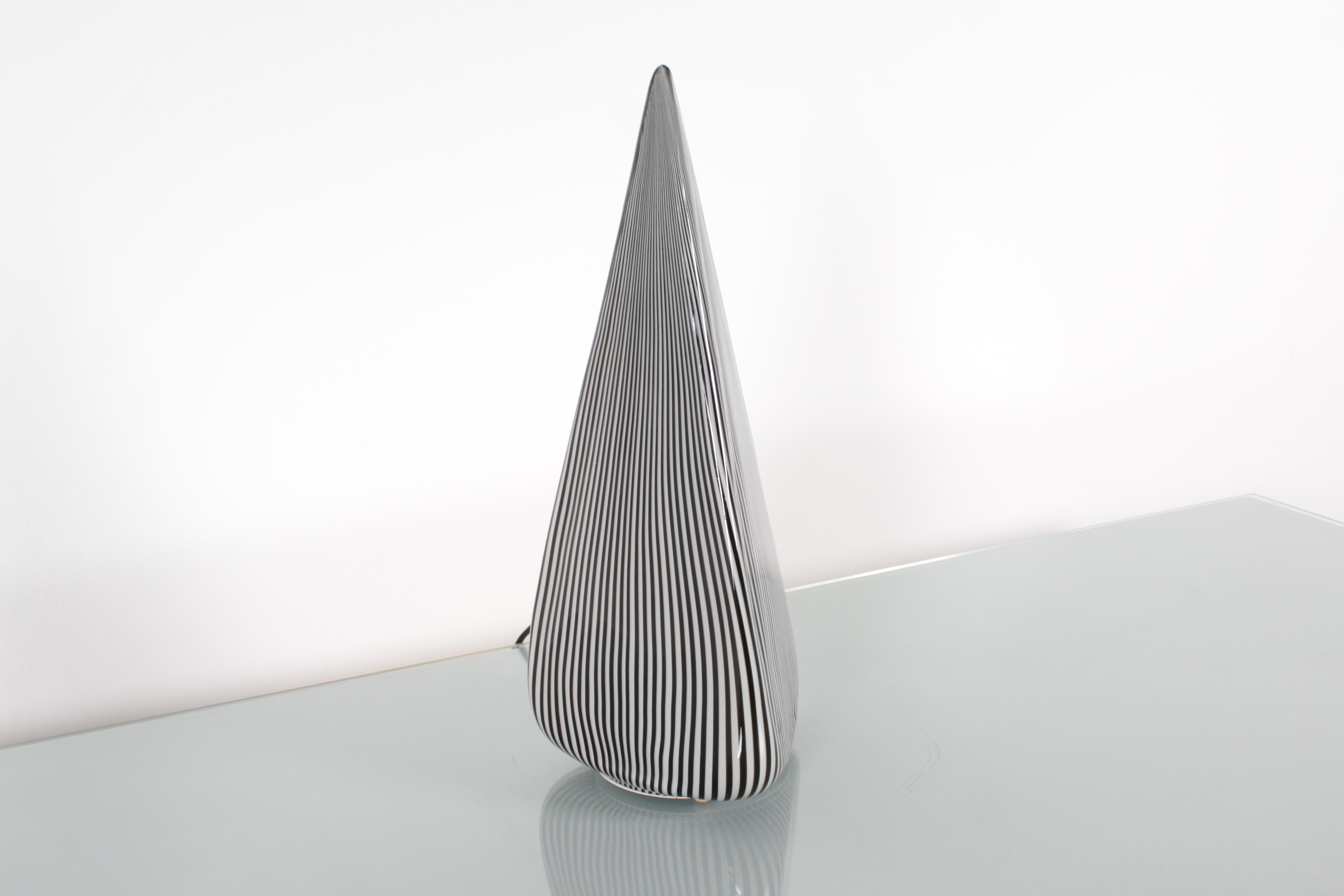 Late 20th Century Lino Tagliapietra for Effetre (attr) B.&W. Murano Glass Table Lamp 80s Italy